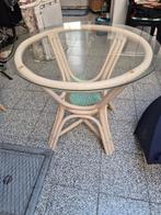 Rotan tafeltje, Huis en Inrichting, Tafels | Bijzettafels, Gebruikt, Rond, Rond rotan tafeltje (80cm doorsnee), Ophalen