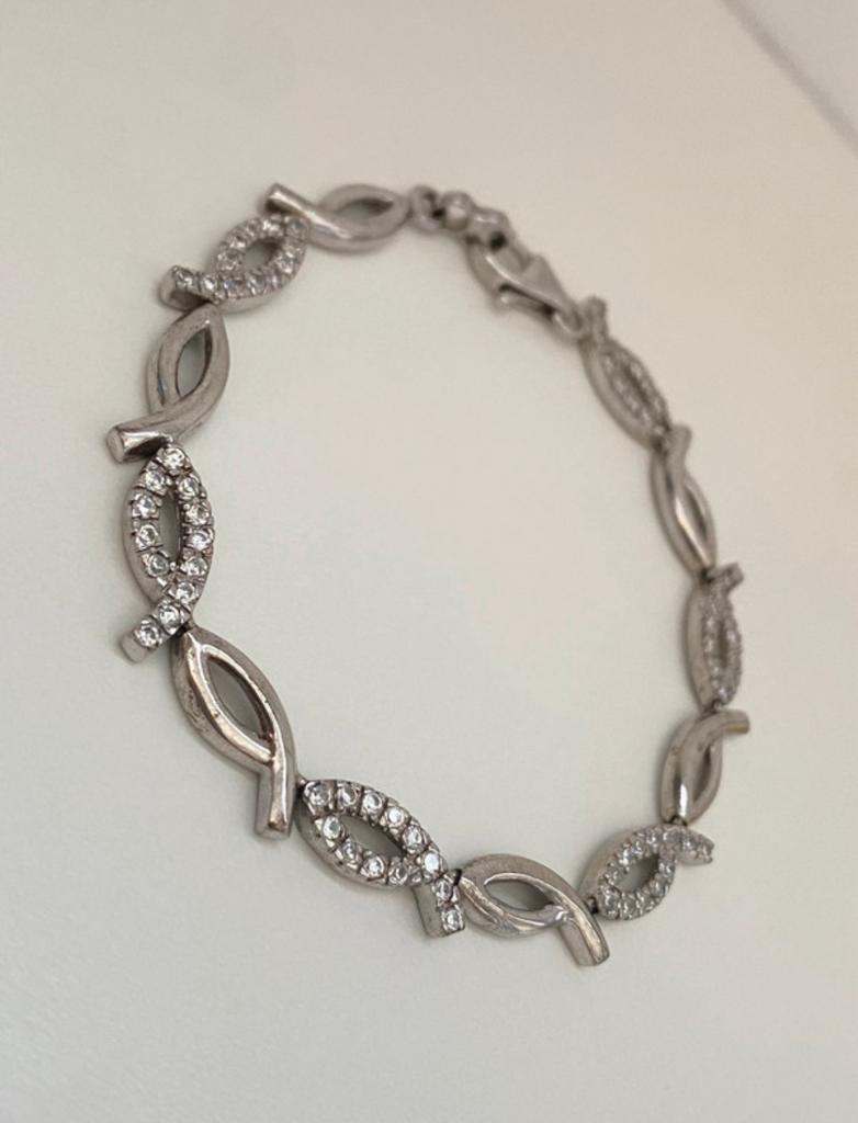 Motif de bracelet en argent 925, Bijoux, Sacs & Beauté, Enlèvement ou Envoi, Argent, Argent, Avec strass