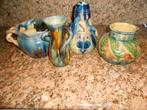 4 keramiek vaasjes in Vlaamse aardewerk blauw groen gevlamd, Ophalen
