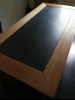 Massief houten eettafel met blauwsteen inleg, Ophalen, Gebruikt, 50 tot 100 cm, Vijf personen of meer