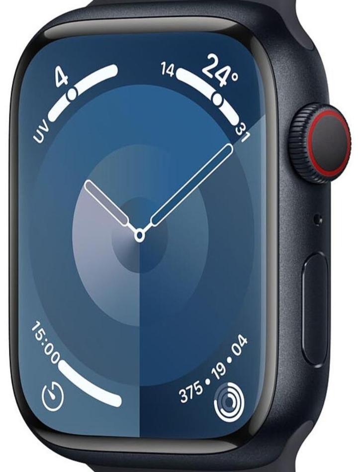 Apple Watch 9 45MM GPS + LTE zonder band in nieuwstaat., Handtassen en Accessoires, Smartwatches, Zo goed als nieuw, iOS, Zwart