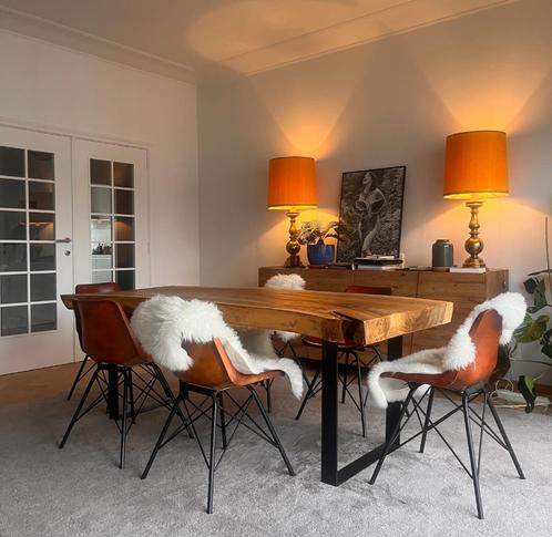 Table en bois plein de suar massif sur pieds métal 86x210cm, Huis en Inrichting, Tafels | Eettafels, Zo goed als nieuw, 50 tot 100 cm