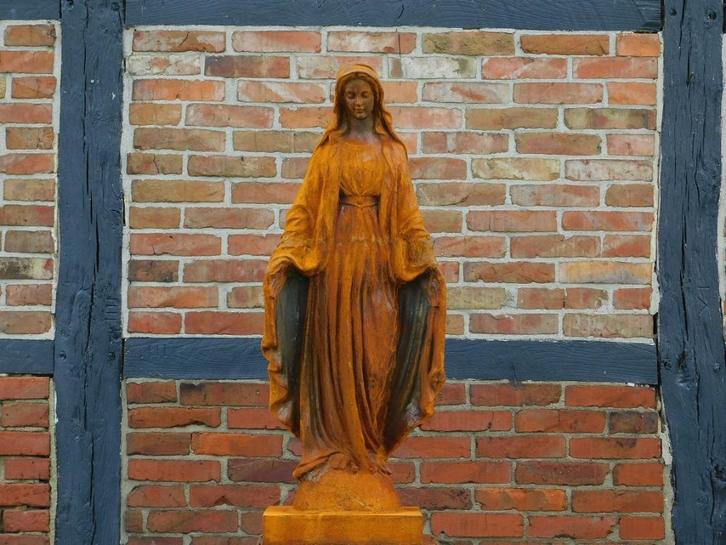 Beeld Maria op Sokkel - 180 cm - Gietijzer, Tuin en Terras, Tuinbeelden, Mensenbeeld, Metaal, Ophalen of Verzenden