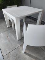 Mooie tuin/terrastafel (verlengbaar) + 2 stoelen, als nieuw!, Huis en Inrichting, Stoelen, Twee, Kunststof, Modern, Wit