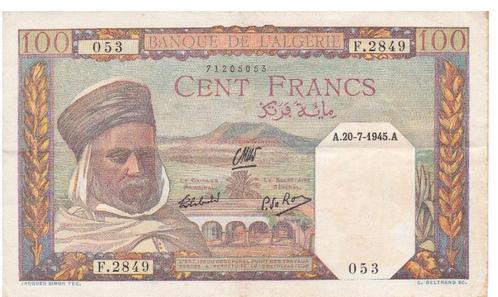 Algérie, 100 francs, 1945, VF, Timbres & Monnaies, Billets de banque | Afrique, Billets en vrac, Autres pays, Envoi