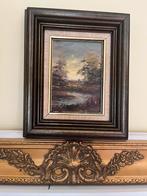 Olieverfschilderij “Meanderend riviertje in heidelandschap”, Antiek en Kunst, Ophalen of Verzenden