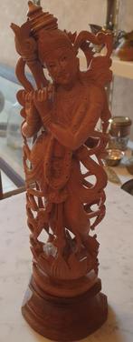 Handgesneden houten beeld – fluitspelende Krishna, circa 192, Antiek en Kunst, Ophalen
