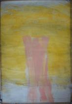 RR olieverf op papier "Abstracte Compositie in Roze en Geel", Huis en Inrichting, Woonaccessoires | Schilderijen, Tekeningen en Foto's