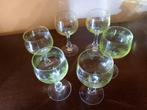 6 groene gegraveerde glaasjes, Ophalen of Verzenden