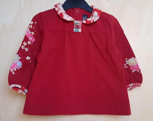 JEAN BOURGET - Blouse rouge + fleurs - T.6mois/67cm, Kinderen en Baby's, Babykleding | Maat 68, Gebruikt, Jongetje of Meisje, Shirtje of Longsleeve