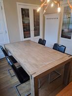 Massief houten eettafel met eetkamerstoelen, Huis en Inrichting, Tafels | Eettafels, Ophalen, Zo goed als nieuw