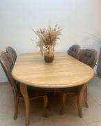 Uitschuifbare eettafel met 6 stoelen, Ophalen, Zo goed als nieuw, Landelijk, 4 tot 6 stoelen