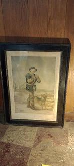 Gravure ancienne chasseur en campagne, 60x80,n466, Enlèvement