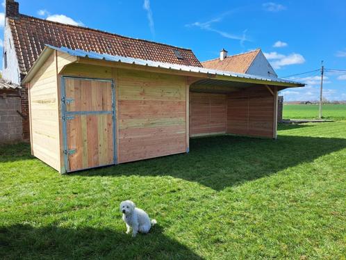 Paardenstal 3x4 en Schuilhok 3x6 in één lijn / 48mm dik hout, Dieren en Toebehoren, Stalling en Weidegang, Opfok, Stalling, Weidegang