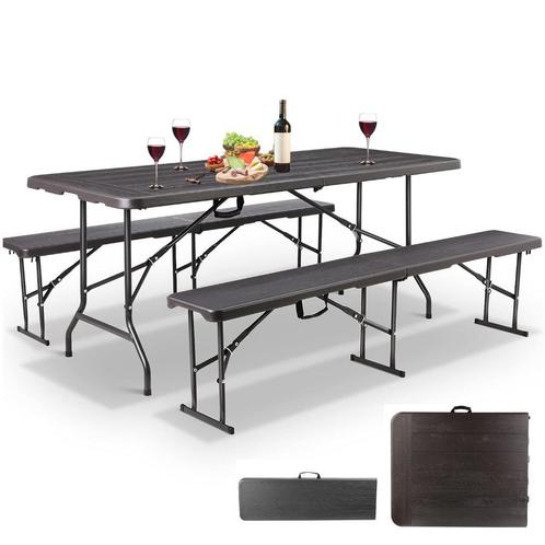 Vouwtafel – Inklapbare Picknickset – met 2 Zitbanken – 21528, Tuin en Terras, Picknicktafels, Zo goed als nieuw, Rechthoekig, Overige materialen