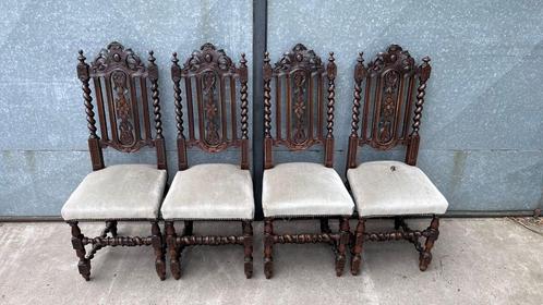 Set van 4 antieke barokstoelen - rijk gesneden hout & fluwel, Antiek en Kunst, Antiek | Meubels | Stoelen en Sofa's, Ophalen