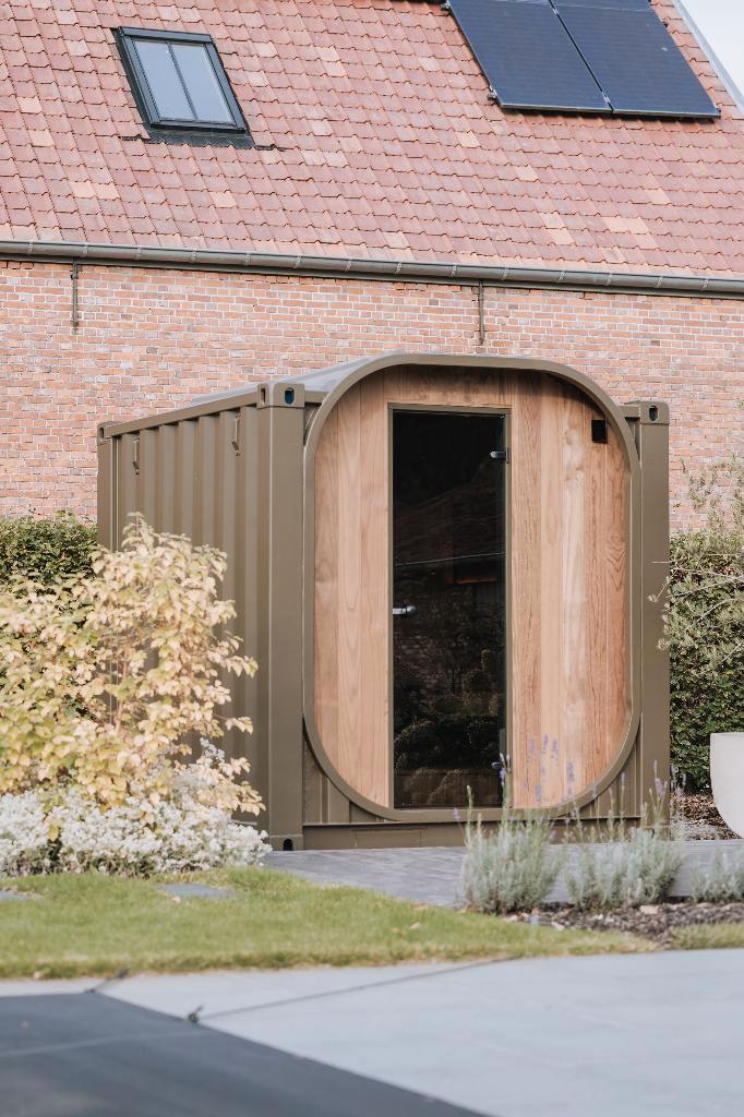 Sauna in container, Sport en Fitness, Sauna, Nieuw, Complete sauna, Fins of Traditioneel, Ophalen