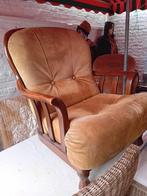 2 fauteuils anciens bois solide et nubuck, 1 fauteuil 2 plac, Maison & Meubles, Fauteuils, Bois, Enlèvement, Utilisé