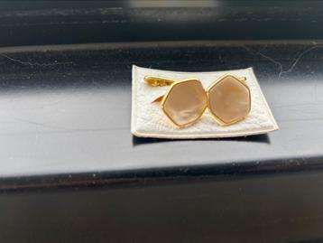Retro manchetknopen, jaren 60, nieuw, groen, beige beschikbaar voor biedingen
