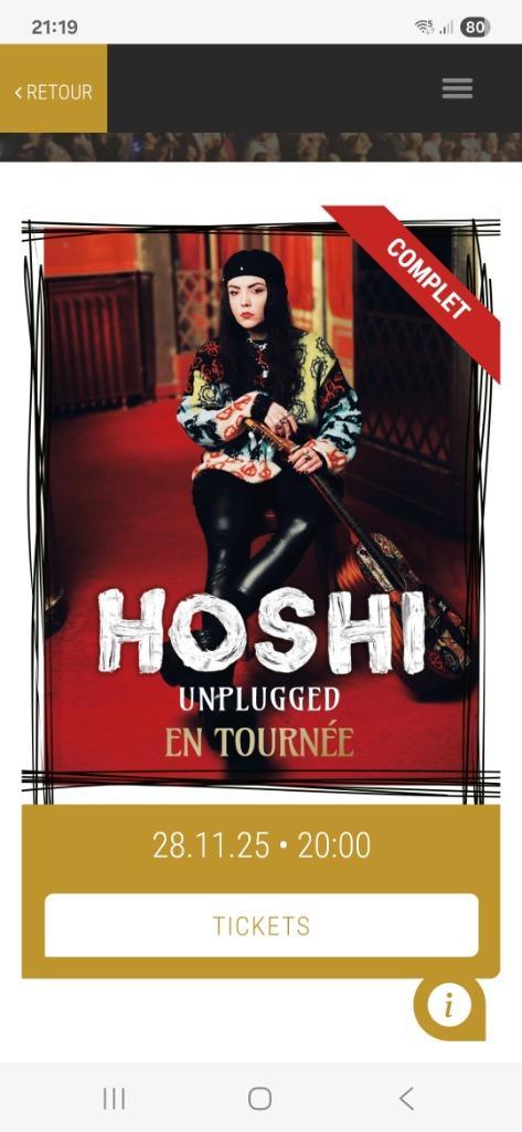 2 Tickets Hoshi à BX. COMPLET!, Tickets en Kaartjes, Concerten | Nederlandstalig, November