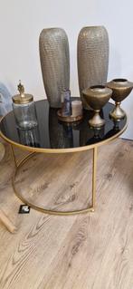 Salontafel 75 cm goud met zwart glas, Huis en Inrichting, Ophalen, Zo goed als nieuw, Glas