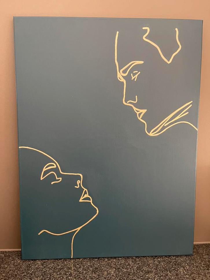 Bijzonder schilderij met gouden gezichten Mk Art, Antiquités & Art, Art | Peinture | Moderne, Enlèvement