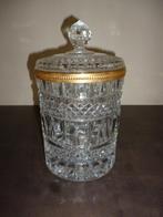 Prachtig gedecoreerde oude vaas pot in glas vergulde boord, Antiek en Kunst, Ophalen of Verzenden
