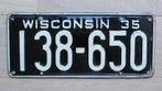 Nummerplaat van WISCONSIN 1935 / Licence plate WISCONSIN USA, Verzamelen, Ophalen of Verzenden, Gebruikt, Auto's