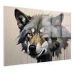 Gezicht wolf schilderij Glasschilderij 105x70cm + Ophangsyst, Verzenden