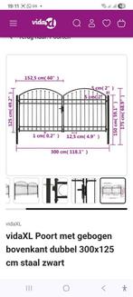 Vida XL poort bovenaan gebogen dubbel 300 x 125 staal zwart, Ophalen, Nieuw, Staal