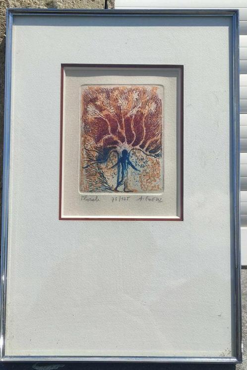 gravure signe andre goezu, Antiek en Kunst, Kunst | Etsen en Gravures, Ophalen of Verzenden