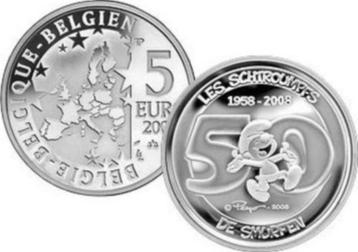 5 euros en argent 50 ans des Schtroumpfs, Enlèvement ou Envoi, Argent, Belgique, 5 euros