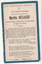 Décès Marthe BEELAERT 1926- 17 mois Imp.Vezin enfant, Collections, Envoi, Image pieuse