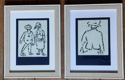 Giels Ludo - 2 inkt-tekeningen - Kader/getekend, Antiek en Kunst, Kunst | Tekeningen en Fotografie, Ophalen of Verzenden