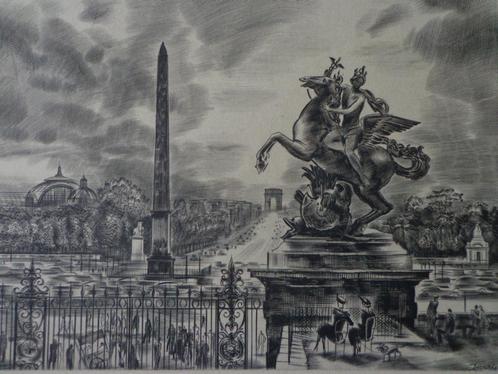 ets Albert Decaris De obelisk te Parijs gesigneerd, Antiquités & Art, Art | Eaux-fortes & Gravures, Enlèvement ou Envoi