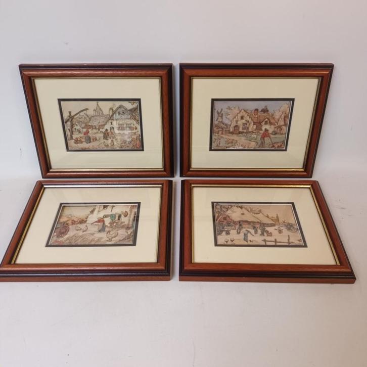 Anton Pieck (1895-1987) - 4x originele 3Dschilderijtjes, Antiek en Kunst, Kunst | Litho's en Zeefdrukken, Ophalen