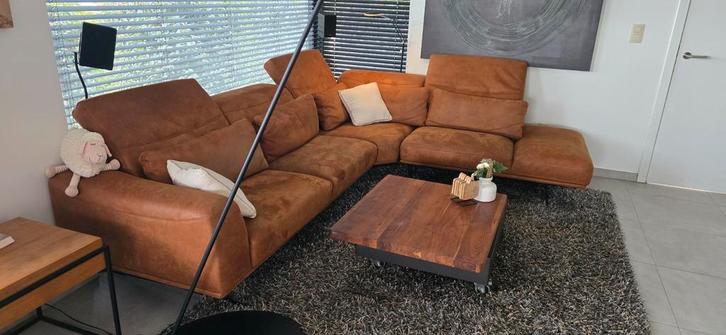 Hoeksalon cognac microleer, Huis en Inrichting, Zetels | Complete zithoeken, Zo goed als nieuw, Ophalen