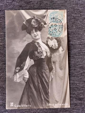 oude gelopen postkaart  Carmen de Villers (actrice)