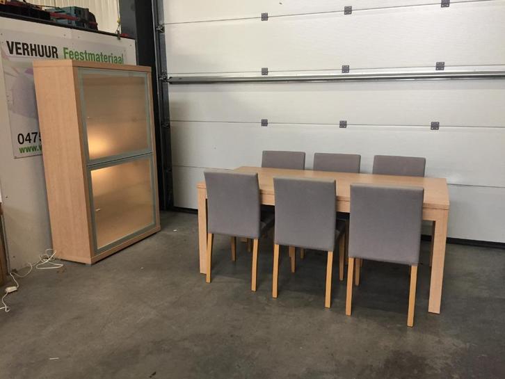 (112) Moderne uitschuifbare eetttafel met stoelen en barkast, Huis en Inrichting, Complete eetkamers, Zo goed als nieuw, Ophalen