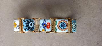 bracelet vintage émail floral, Enlèvement ou Envoi, Autres matériaux, Bracelet, Doré