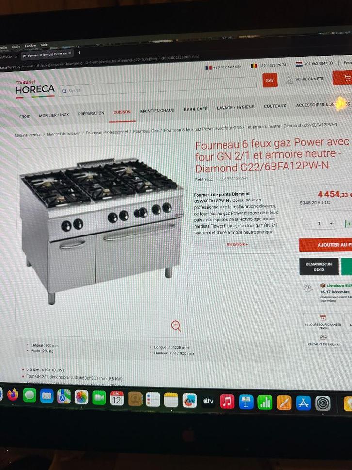 gaziniére Innox Pro 6 becs + four+ armoire neutre, Electroménager, Cuisinières, Utilisé, À Poser, 5 zones de cuisson ou plus, Enlèvement