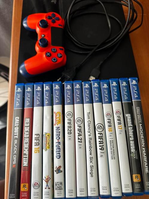 Ps4 playstation 4 500gb zwart met 1 controller en 13 games, Games en Spelcomputers, Spelcomputers | Sony PlayStation 4, Zo goed als nieuw
