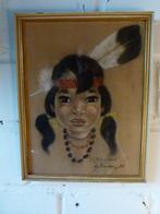vintage portretje tekening Indiaantje 1951, Ophalen, Huis en Inrichting