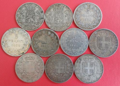 10 zilveren munten van België-Frankrijk-Italië**90% zilver**, Postzegels en Munten, Munten | België, Setje, Zilver, Zilver, Verzenden