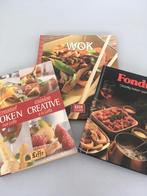 Lot(3) KOOKboeken: WOK, Fondue, creatief., Enlèvement ou Envoi