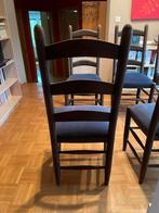 6 eetkamerstoelen - blauw riet - donkerbruin hout, Vijf, Zes of meer stoelen, Gebruikt, Bruin, Hout