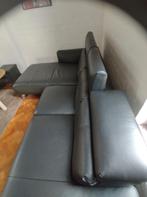 Leren zetel met longchair zwart, Huis en Inrichting, Zetels | Zetels en Chaises Longues, Ophalen, 100 tot 125 cm, Driepersoons