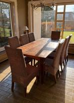 Eiken eettafel met 8 stoelen, Ophalen, Zo goed als nieuw, Landelijk, 6 tot 8 stoelen