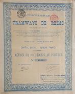 Tramways de Reims - Bruxelles - action de 100 francs - 1905, Ophalen of Verzenden, Voor 1920, Aandeel