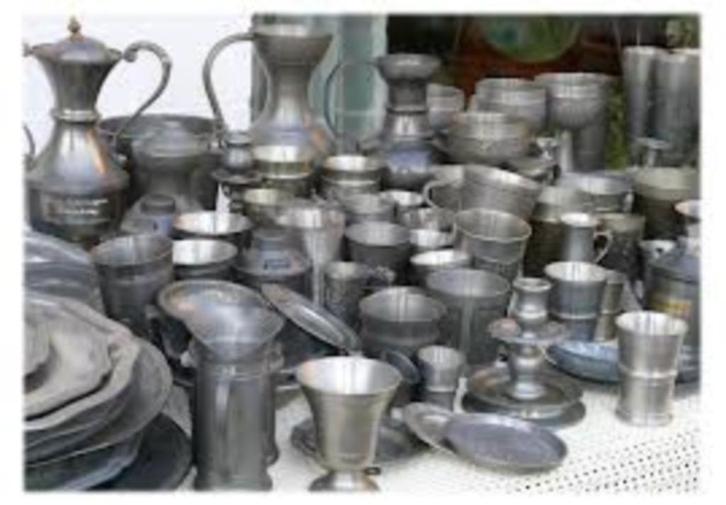 Tin, Verzilverd , Bronzen beelden, Klokken en koper huisraad, Antiek en Kunst, Antiek | Brons en Koper, Koper, Ophalen